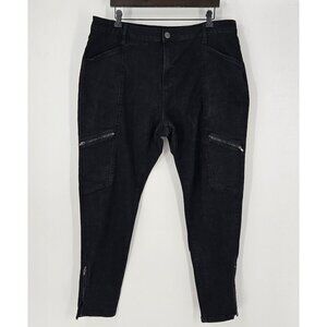 City Chic Womens Sz 20 Black Straight Leg Stretch Jeans High-Rise Zip Pocket/Hem